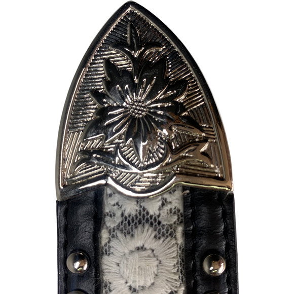 Black Leather &‎ White Lace Jewel Studded Western Belt - Picture 7 of 11